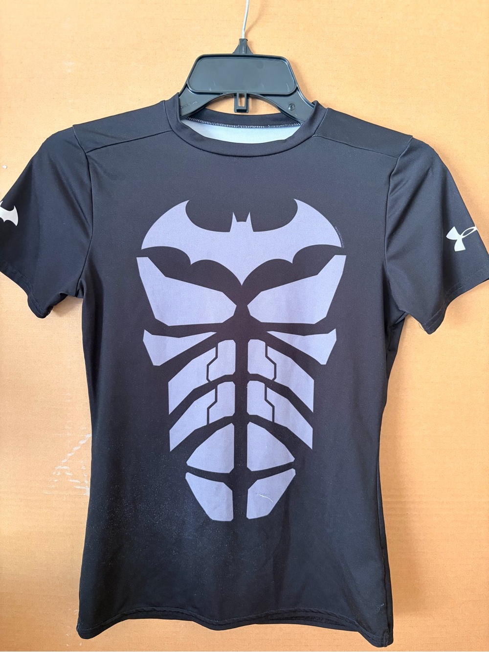 Under Armour boys Black Compression Tee with Gray Batman Graphic